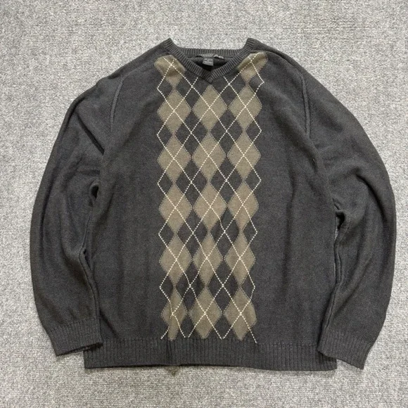 VTG Xtreme Gear Pullover Sweater Men's XL Gray Plaid Striped Y2K - Picture 1 of 5